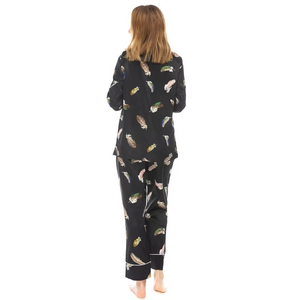 Conjunto de Pijama para Mujer, Color Morado, Poliéster/Algodón, Cuello Alto, Manga Larga, Cintura Elástica con Cordón, Color Sólido, Ropa de Dormir para Verano - Product Image 6