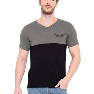 <b>Men's</b> V-Neck Color Blocked T-Shirt Short Sleeve Embossed Logo Slim Fit Casual Knitted Cotton <b>Top</b> - Product Image 5