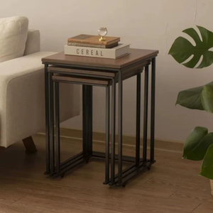 High Quality Eco-Friendly Modern Iron <b>Nesting</b> Table with Wooden Top for Living Room Bedroom and Office Furniture Use - Product Image 1