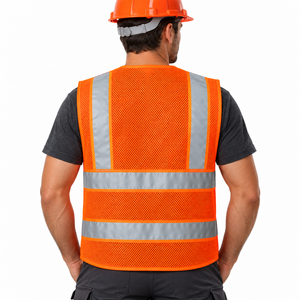 Chaleco de Seguridad Reflectante de Alta Visibilidad Naranja para Hombre, con Múltiples Bolsillos y Cierre Frontal, Ropa de Trabajo con Logotipo Personalizado - Product Image 4