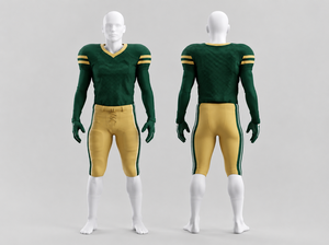 Uniforme de Fútbol Americano Personalizado para Hombre, Jersey Verde con Rayas Doradas, Pantalones Amarillos Ajustados, Conjunto de Ropa Transpirable para Todas las Temporadas - Product Image 1
