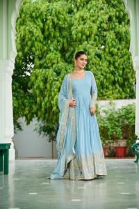 Salwar Kameez de style indien et pakistanais, prêt-à-porter, en faux georgette, collection pour mariage, broderie lourde, recyclé - Product Image 5