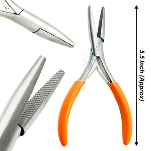 Professional 5.5 Inch Hair <b>Extension</b> Flat Nose Plier with Inside Teeth Stainless Steel Micro Ring & Nano <b>Bead</b> Crimping Tool - Product Image 6