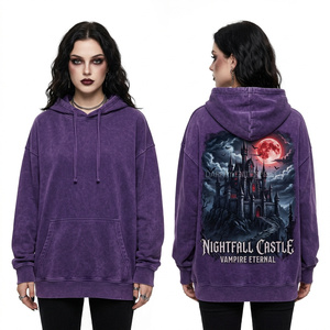 Heavyweight Brown Vintage Wash Hoodie Women Oversized Vampire Portrait <b>Frame</b> Graphic Print Pullover Streetwear OEM Factory - Product Image 5