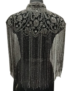 High Demand sexy antique silver heavy <b>beaded</b> cape plus size handmade handbeaded party sheer layer multiwearable outfit - Product Image 3