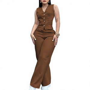 Women's Customs Colors Casual 2-Piece Set Short Sleeve V-Neck Blazer Top Wide Leg Pants Solid Color Breathable Polyester Woven F - Product Image 5