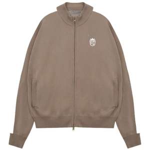 Beige Side Stripe Knitted Track <b>Jacket</b> Zip Up Athletic Streetwear Ribbed Cuffs Soft Knit <b>Casual</b> Menswear Premium Comfort Fit - Product Image 1