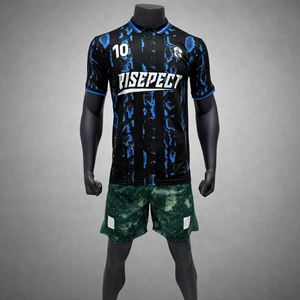 Camiseta Deportiva de Fútbol para Hombre, Marca Respect, Negra y Azul con Patrón, Manga Corta, Secado Rápido, Corte Regular - Product Image 1