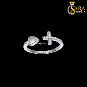 Anillo Cruzado de Plata 925 con Circonita Cúbica y Diseño de Corazón de Sara Jewels, Joyería Religiosa para Mujer, Uso Diario - Product Image 2