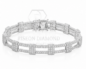 Pulsera geométrica contemporánea en oro blanco de 18 quilates con eslabones rectangulares incrustados de diamantes, diseño de joyería de moda de lujo moderno. - Product Image 4