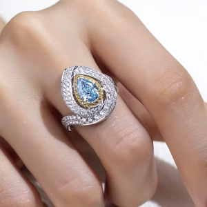 Women's White Gold Pear Cut <b>Diamond</b> <b>Ring</b> With Fancy Color IGI Certified Luxury Design - Product Image 5