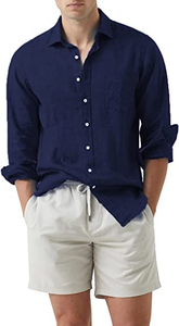 Camisa de Vestir de Lino de Manga Larga para Hombre, Corte Entallado, con Cuello Clásico, Transpirable y Antiarrugas, Ropa de Verano - Product Image 6