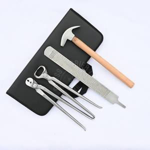 Kit de Herramientas de Herrador de Grado Industrial: Alicates de Herradura con Mordazas Afiladas, Herramienta para Quitar Clavos de Pezuña, Lima de Doble Cara y Martillo de Empuje en Estuche - Product Image 1