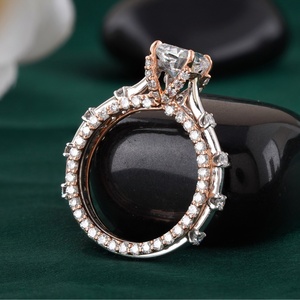 1.51 CT <b>Cushion</b> Cut Lab Grown Natural Diamond Double Band Engagement Ring in 14K Rose Gold with 18K Solid Yellow Gold - Product Image 3
