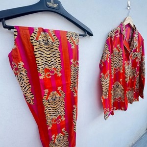 Conjunto de Pijama de Manga Larga con Estampado de Tigre para Mujer, Tejido de Poliéster Suave, Ropa de Dormir de Verano, Ropa de Noche a la Moda - Product Image 2