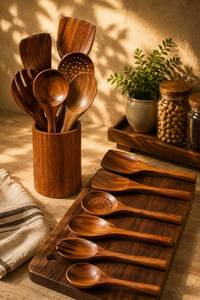 Ensemble d'ustensiles en bois d'olivier 1 pièce, grain naturel, cuillère de cuisine, spatule, faits à la main, écologiques, compatibles lave-vaisselle, SOFIYA CRAFT Cuisine - Product Image 5