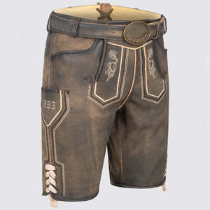 Shorts en cuir de haute qualité avec logo brodé, style streetwear, Lederhosen, shorts en cuir brodés avec poche - Product Image 2