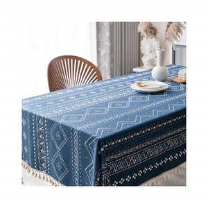 Nappe écologique 100% coton bleu certifié GOTS élégant brodé 60x84 pouces pour chaque occasion de repas à la maison - Product Image 5