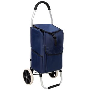Carrello della spesa pieghevole nero con ruote e borsa rimovibile in tessuto Oxford impermeabile blu - per un shopping pratico - Product Image 1