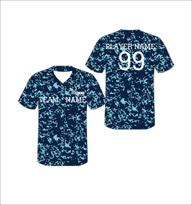 Camiseta de Béisbol con Camuflaje Digital Azul Marino Personalizada, Uniforme de Equipo Sublimado que Absorbe la Humedad, Camisa Deportiva con Botones, OEM ODM - Product Image 1