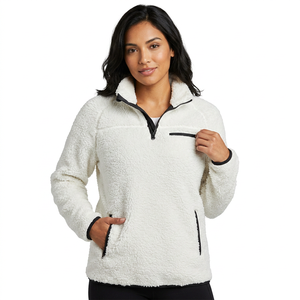 Sudadera de Forro Polar Blanco para Hombre, Cuello Medio con Cierre, Corte Regular, Color Sólido, Cortavientos, Chaqueta Casual de Invierno - Product Image 2