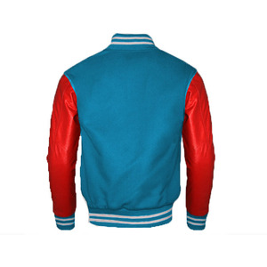 College Letterman Stand Collar Varsity <b>Jacket</b> Canvas Fabric <b>Winter</b> Season Hooded Sleeve Pu <b>Leather</b> Cartoon Patchwork 100% Wool - Product Image 2