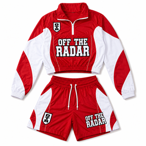 Custom Women's Winter Autumn Satin Embroidery Hooded Windbreaker Jacket & Running Shorts <b>Set</b> OEM ODM Sportswear Activewear - Product Image 3