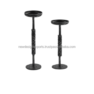 Modern Heritage Silver <b>Taper</b> Stands – Forged Aluminum Sculpture – Verified Export - Product Image 1