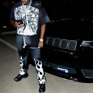 Nouvelle collection 2025 : Ensemble jogging personnalisé délavé à l'acide, T-shirt court ample imprimé à manches courtes effet soleil délavé, coupe évasée, grandes tailles pour l'automne - Product Image 2