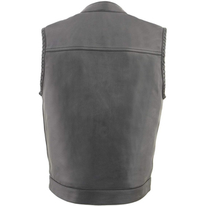 Chaleco Deportivo Samroz para Hombre, de Cuero Premium Negro, con Aberturas en los Brazos con Cordones Estilo Old Glory, Costuras Negras, Cuello en V, Cierre de Cremallera, Estilo Casual para Club - Product Image 3