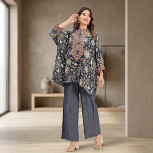 Womens Floral Print Indian Pakistani Top Loose Fit Long Sleeve V Neck Blouse <b>Boho</b> Ethnic <b>Shirt</b> Autumn Casual Fashion - Product Image 1
