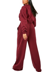 Sweats à capuche à double ceinture avec logo personnalisé Pantalon à jambe droite Survêtement pour femmes Ensemble 2 pantalons de survêtement et sweat à capuche deux pièces 2026 - Product Image 3