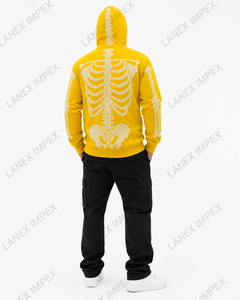 Men’s Yellow Skeleton Rhinestone Hoodie with Full Zip Balaclava Mask Crystal Skull Bone Pattern <b>Gothic</b> Hip Hop Streetwear <b>Jacket</b> - Product Image 4