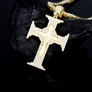 <b>Mens</b> Moissanite 925 Silver Gothic Cross <b>Pendant</b> <b>Necklace</b> Iced Out Diamond Cut Religious Statement <b>Pendant</b> Luxury <b>Mens</b> Jewellery - Product Image 3
