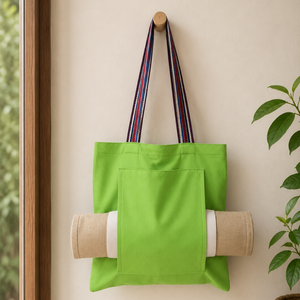 Long Handle Canvas Yoga <b>Mat</b> Bag | Easy Carry Handmade Yoga Gear Shopping Essentials | Daily Use India Export Cotton Carry Bag - Product Image 4