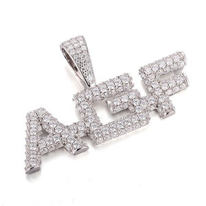 Collar con Colgante de Letra AGF, Cadena con Diamantes Pavé, Chapado en Platino, Joyería Hiphop para Hombre, Accesorio de Moda - Product Image 3