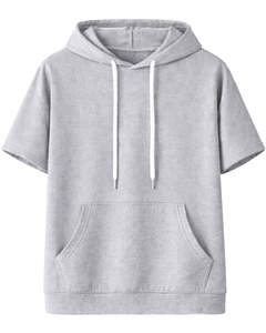 Sudadera con Capucha Gris Personalizada de Manga Corta para Hombre, Estilo Casual, Ligera, de Verano, con Bolsillos, Mezcla de Algodón - Product Image 1