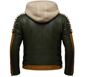 Men <b>Punk</b> Biker <b>jacket</b> Hooded Leather Coat Studded Zipper Waist Belt Outerwear <b>Jacket</b> Spike Cowhide Leather <b>Jacket</b> - Product Image 2