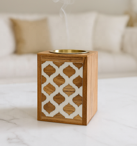 Quemador de Incienso de Aromaterapia Personalizado de Madera Epoxi Clásico Moderno, Patrón de Mármol Blanco, Acabado Interior Dorado, Alta Calidad - Product Image 2