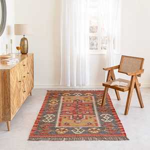 Tapis Kilim en jute et laine tissés à la main et élégants pour salon, chambre et bureau - Product Image 5