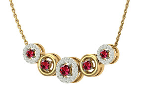 925 Sterling Silver Gold & Rhodium Plated Multi Circle <b>Ruby</b> CZ <b>Necklace</b> with Diamond CZ Halo | Luxury Women's <b>Necklace</b> - Product Image 1