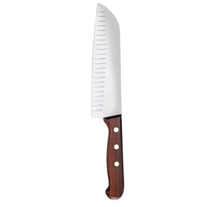Cuchillo Santoku de Madera de 17 cm, Hoja de Acero Inoxidable con Ranuras, Mango de Madera Marrón, Cuchillo Profesional para Chef, para Cortar Verduras y Carne - Product Image 1