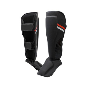 Espinilleras de Boxeo de Cuero Negro OEM con Cierre de Velcro para Entrenamiento y Sparring, Protección Ligera, Talla Adulto - Product Image 1