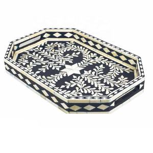 Nouvel arrivage : Plateau de service artisanal en os incrusté de motifs floraux, idéal pour le petit-déjeuner ou comme plateau de table basse, disponible à prix de gros. - Product Image 1