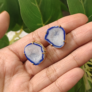 Natural geode druzy agate stud <b>earring</b> prong setting crystallize <b>post</b> back stud <b>earring</b> handmade fancy stud <b>earring</b> - Product Image 3