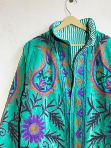 Dhati Handicrafts Indian Suzani Winter <b>Velvet</b> Eco-Friendly 100% Cotton Finished Floral Embroidered <b>Jacket</b> for <b>Women</b> - Product Image 4