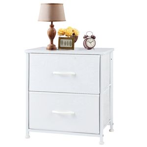 Comodino Bianco con 2 Cassetti in Tessuto, Tavolino in MDF per Camera da Letto, Armadio, Dormitorio, Appartamento, Palestra - Product Image 1