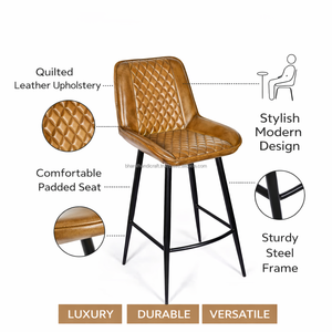 Silla de Barra Resistente con Base de Metal Sólido y Asiento Alto Cómodo para Barra de Desayunos, Isla de Cocina y Áreas de Descanso - Product Image 3