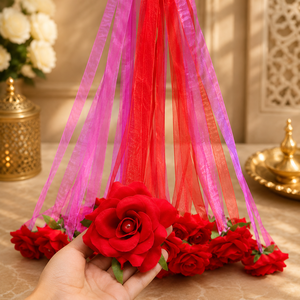 Handmade Plastic Artificial Rose Hanging Garland Red Pink Organza <b>Ribbons</b> NEW ARRIVAL Outdoor Wall Decor - Product Image 1