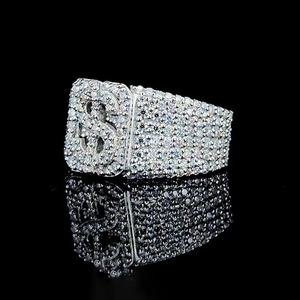 แหวนรูปสัญลักษณ์ดอลลาร์ประดับเพชรโมอิสซาไนต์แบบ Iced Out เงินแท้ 925 ชุบโรเดียม สไตล์ฮิปฮอป หรูหรา เหมาะสำหรับเป็นของขวัญงานแต่งงานและวันครบรอบ - Product Image 3